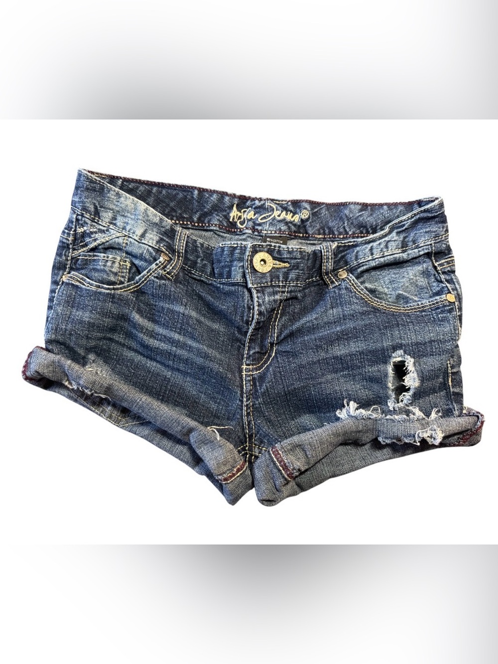 Ariya Jeans Distressed Cuffed Denim Shorts Size 7/8 Y2K